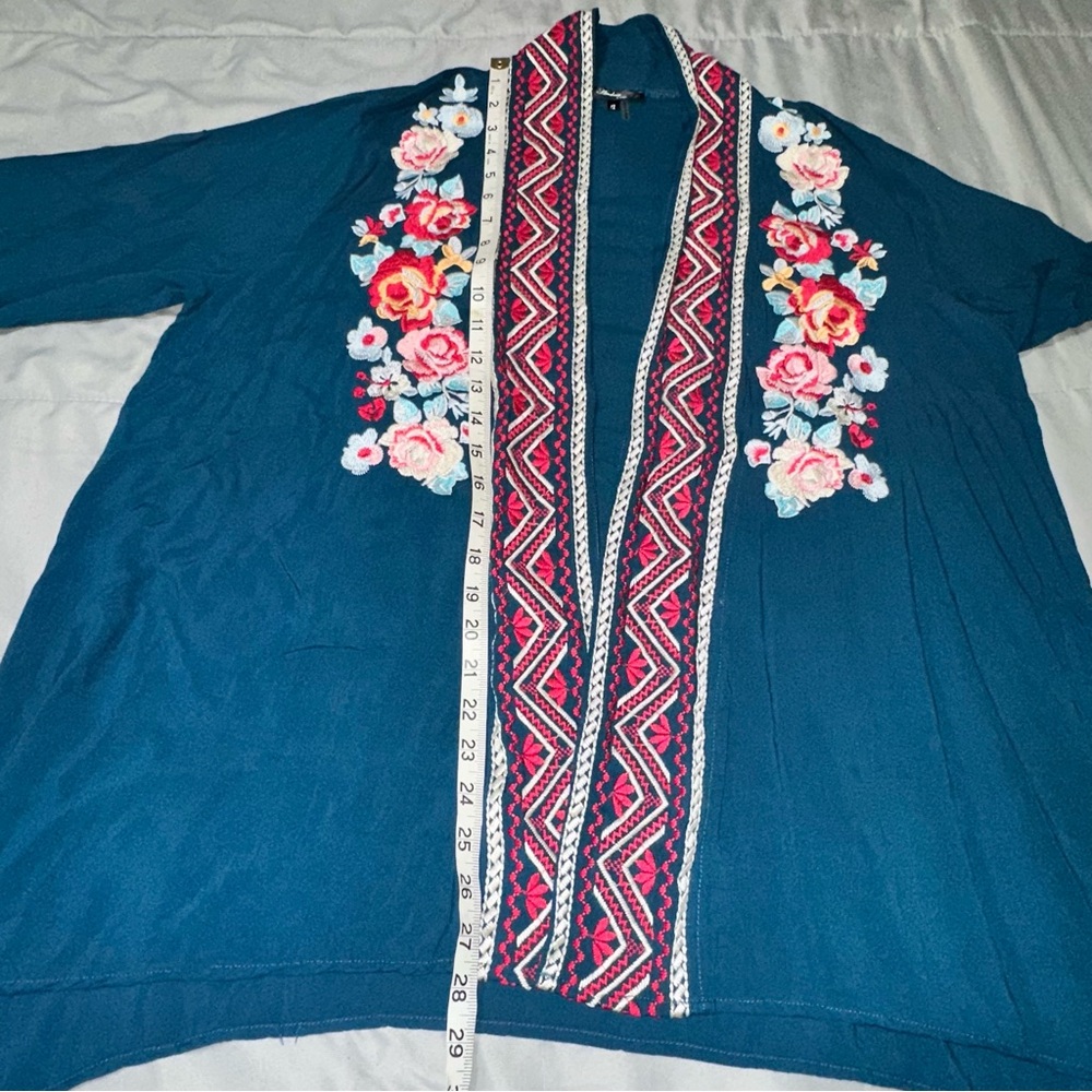 Andree by Unit Open 3/4 Sleeve Floral Embroidered Cardigan Bohemian Artsy Sz 1X - Picture 12 of 12